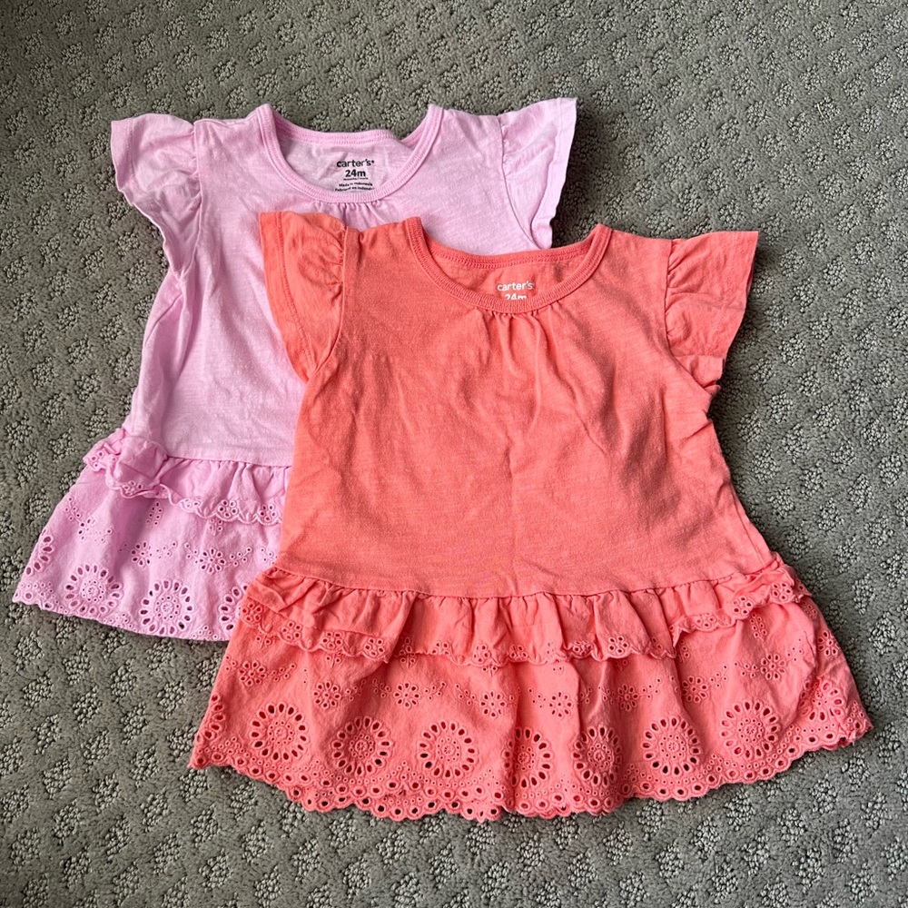 Set of 2 Carter's ruffle eyelet trim tops, 24M